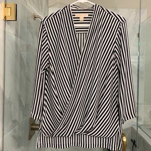 Michael Kors sheer navy striped 3/4 sleeve blouse